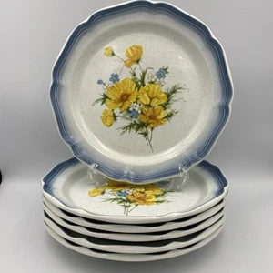 Juego de 6 platos de cena Mikasa Country Club Amy de 10 3/4" azul amarillo floral CA 503 - Imagen 1 de 7