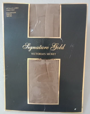 HTF! VICTORIA'S SECRET Signature Gold Metallic Lurex Thigh-High Gold (B) NIP NOS - Image 1 of 4