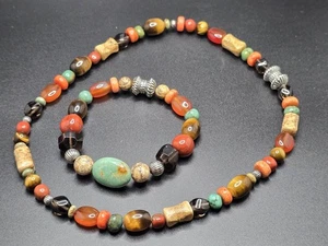 Carolyn Pollack Sterling Halskette Armband Set Multi Color Edelstein Perle Braun - Bild 1 von 7