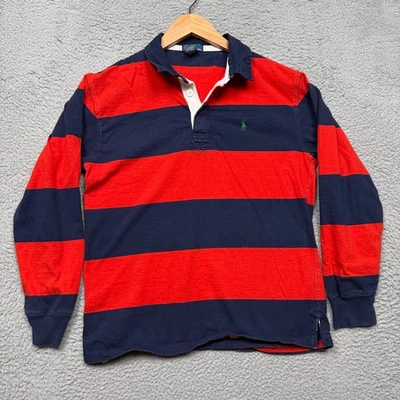 Polo Ralph Lauren Rugby Shirt Boy's Large 14-16 Stipe Orange Blue Long Sleeve - Image 1 of 4