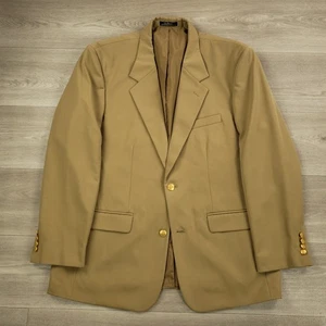 LL Bean Blazer Mens 43R Relaxed Fit Tan Two Button Gold Logo Buttons Single Vent - Picture 1 of 17