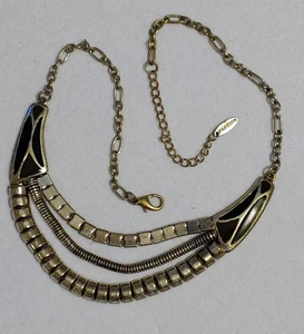 Vintage - Passione - Collana - Tono Argento - Smalto Nero - 17 in - Foto 1 di 12