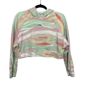 Adidas Wadidas Cropped Sweater Top Long Sleeve Painted Hooded Multicolor XS - Picture 1 of 11