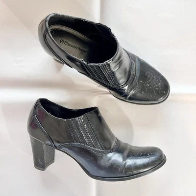 Botines Oxford de tacón negro Etienne Aigner Nessie talla 9M zapatos de vestir de tacón ancho Foto 1 de 4