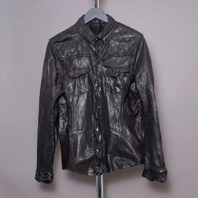 ALL SAINTS Leather Shirt Jacket MEDIUM Mens Brown Biker Celebrity Grail PHANTON - Image 1 of 4