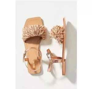 New Anthropologie Maeve Rose Gold Fringe Beaded Sandals Size 9 - Picture 1 of 14