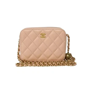 Chanel Mini Pearl Crush Quilted Camera Case – Beige Pink Lambskin  Gold Hardware - Picture 1 of 23