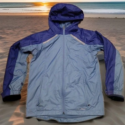 LL BEAN HOODED FLEECE LINED RAIN JACKET in Girl's Size Large 14/16 Two tone Blue - Image 1 of 4