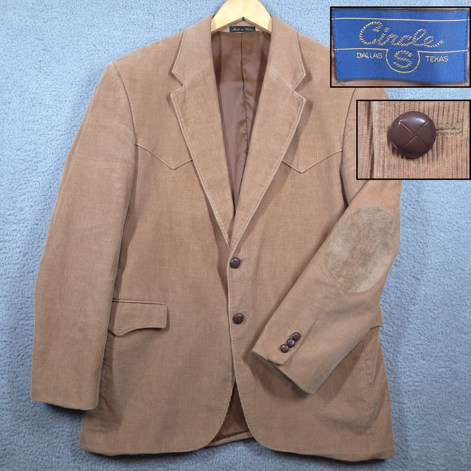 Circle S Blazer 男式 42R 棕褐色灯芯绒肘贴西部 Yoke 运动外套夹克 — 第 1/4 张图片