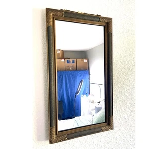 Vintage Ornate Rectangular Mirror 22x12” - Distressed Gold Frame - Picture 1 of 6
