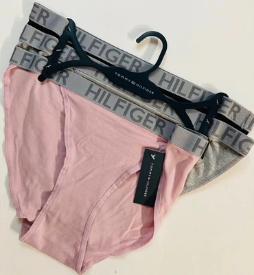 TOMMY HILFIGER 3 对棉质比基尼内裤 3 件装内衣女式 L 码粉色 Gra 码 — 第 1/4 张图片