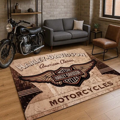 Harley Rug, Motorcycle Rug, American Legends Motorcycle Rug, Garage Floor Rug - Image 1 of 4
