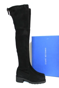 Scarpa stivaletto 9,5 M Stuart Weitzman Eldridge nero scamosciato sopra il ginocchio pelle nera - Foto 1 di 11
