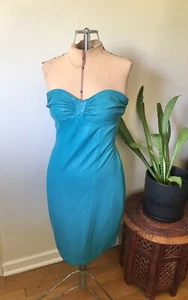 Vintage 90’s Turquoise Leather Hugo Buscati Wiggle Dress, XS/S - Picture 1 of 11