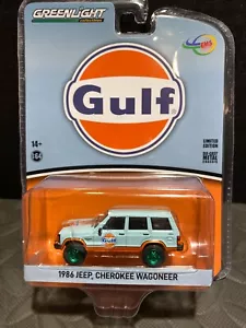 1/64 Greenlight 1986 Jeep Cherokee Wagoneer Golfo aceite azul coche de persecución - Imagen 1 de 2