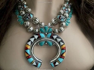 NAVAJO ALBA COLLANA ORECCHINI SET GIOIELLI NAJA MOSAICO MEZZALUNA SPEDIZIONE GRATUITA - Foto 1 di 20