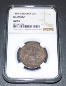 NGC 1898J GERMANY HAMBURG 2M TWO 2 MARK AU58 AU 58 Certified Toned Coin - Picture 1 of 4