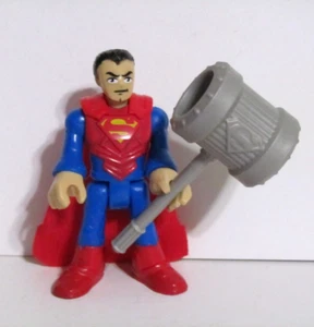 Imaginext DC Super Friends BATTLE ARMOR SUPERMAN WITH MALLET ~ Cloth Cape ~ Exc - Picture 1 of 2