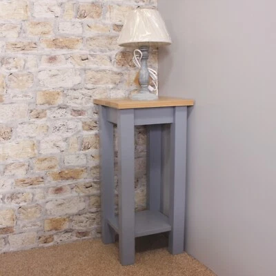 Ex Display Solid Wood Bedside Table Painted Slate Grey with Solid Oak Top - Image 1 of 2