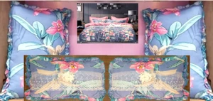 Luxury Queen Sheets Set Flat Sheet, 2 Pillow Covers & 2 Cushions Rose 5 Pc Set. - Picture 1 of 3