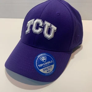 NWT TOP OF THE WORLD TCU HORNED FROGS STRETCH MEMORY ONE-FIT M/L HAT CAP - Picture 1 of 11