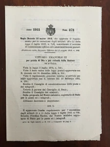 Decreto Approva Regolamento Altro su Servizio Commissione Poste 1913 - Bild 1 von 1
