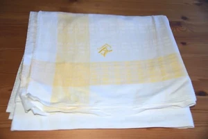 Alte Leinen Damast Tischdecke Tafeltuch gelbe Streifen ca. 150 x 125 cm vor 1945 - Bild 1 von 7