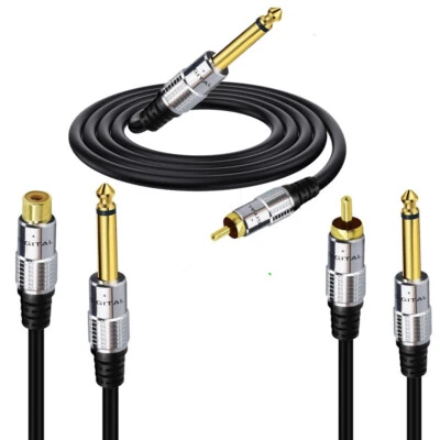 6.35mm Mono Plug to RCA Female Male Cable Camera Headphones Phone 6.35 Cord - Image 1 of 4