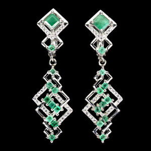 Unheated Square Emerald 4mm Cz 14K White Gold Plate 925 Sterling Silver Earrings
