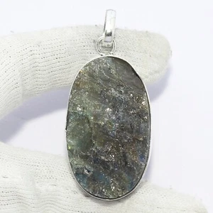 Ciondolo placcato argento 925 fatto a mano pietra grezza labradorite naturale misura 2,3" - Foto 1 di 6