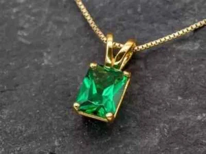 3 Karat Smaragdschliff Lab Created grüner Smaragd Damen Anhänger 14K Gelbgold vergoldet - Bild 1 von 7