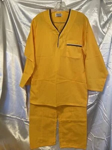 Vintage Pajama Set Men’s Permanent Press Yellow Long Sleeve Tunic Shirt Sz B M - Picture 1 of 16
