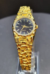 Vintage 80s Gold Nugget Ladies Quartz Watch 26 mm Thailand Good Condition WR - Picture 1 of 4