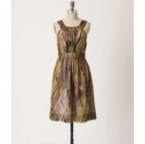 Abito Anthropologie Fei Pampas marrone verde seta senza maniche donna taglia 4 - Foto 1 di 9