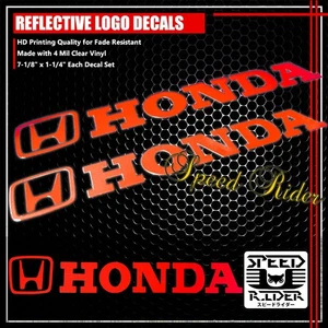 7" LEFT+RIGHT FAIRING/GAS FUEL TANK STICKER REFLECTIVE VINYL DECAL FOR HONDA RED - Picture 1 of 3