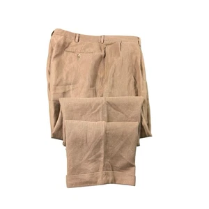 Polo Ralph Lauren Brown VTG Double Pleat Wide Leg Cotton Linen Pant 35x30 - Picture 1 of 6