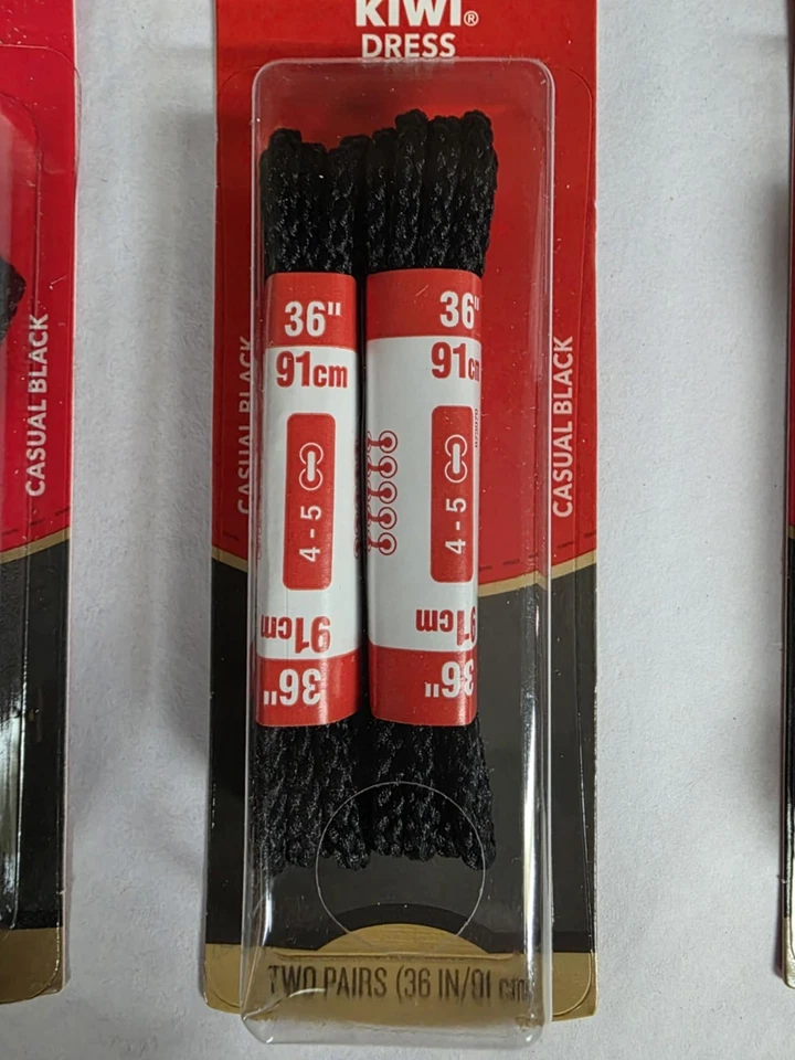 4 Pair Kiwi Dress Shoe Laces Braided Black 36 Inch 4-5 Eyelets