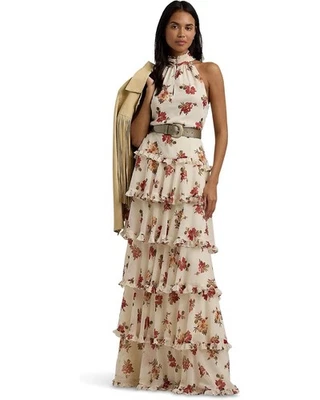 Lauren Ralph Lauren цветочный гофрированный Georgette ярусный платье женщин размер 14 новый!! - Изображение 1 из 4