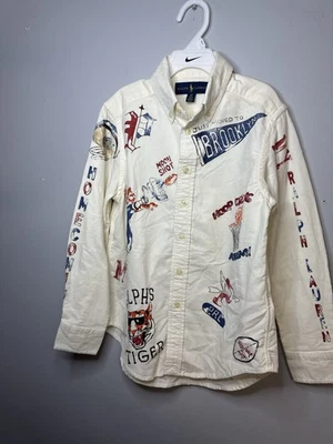 Camisa Ralph Lauren Niños Pana Abotonada Crema Con Gráficos Talla S 8 Deportes Foto 1 de 4