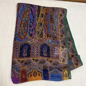 Etro Paisley Leinen Seide Schal lila blau bunt 53,5 Zoll neu mit Etikett - Bild 1 von 5