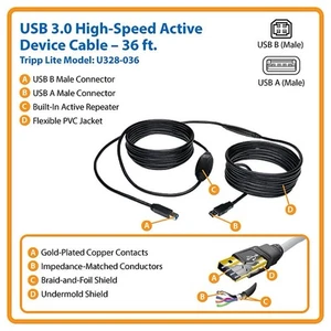 Tripp Lite series USB 3.0 SuperSpeed Active Repeater Cable (A to B U328-036 - Picture 1 of 2