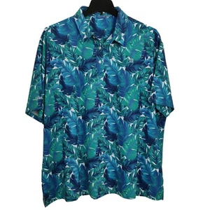 Hreski Monstera Leaves Golf Poloshirt Herren Größe 3XL Blau Stretch Kurzarm - Bild 1 von 10