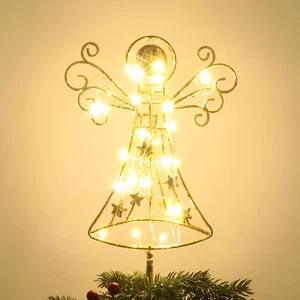 Christbaumspitze Glitzer Gold Engel Baumspitze 30 LED Baumschmuck - Bild 1 von 12