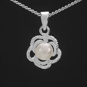 Colgante de perla cultivada de agua dulce con circonitas plata 925 con cadena de serpiente 45 cm  - Imagen 1 de 2