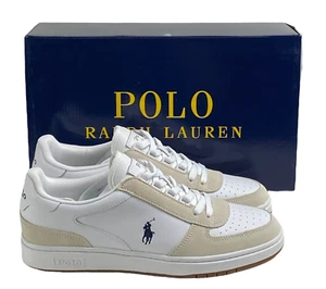 Polo Ralph Lauren Men's 9.5 10 11 Court Low Top Sneakers Leather and Suede White - Picture 1 of 13