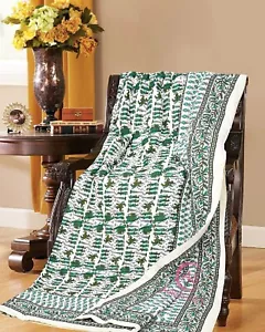 Indian Cotton Handmade Floral Jaipuri Razai Quilted Bedspread Bedding Quilt - Picture 1 of 9