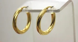 MILOR 18k Yellow Gold HOLLOW SHINY TWIST DESIGN HOOP EARRINGS - Picture 1 of 17