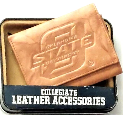 Oklahoma State Cowboys Embossed Leather Tri-Fold Wallet Tan New Rico Industries Cover