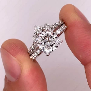 2.85 TCW Cushion Moissanite Bridal Set Engagement Ring in 14K White Gold Plated - Picture 1 of 9