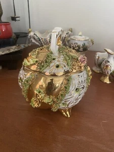Vintage 1930s AR DE SESTO F No Gold Gilded Floral Footed Dish W/ Lid Italy - Picture 1 of 1